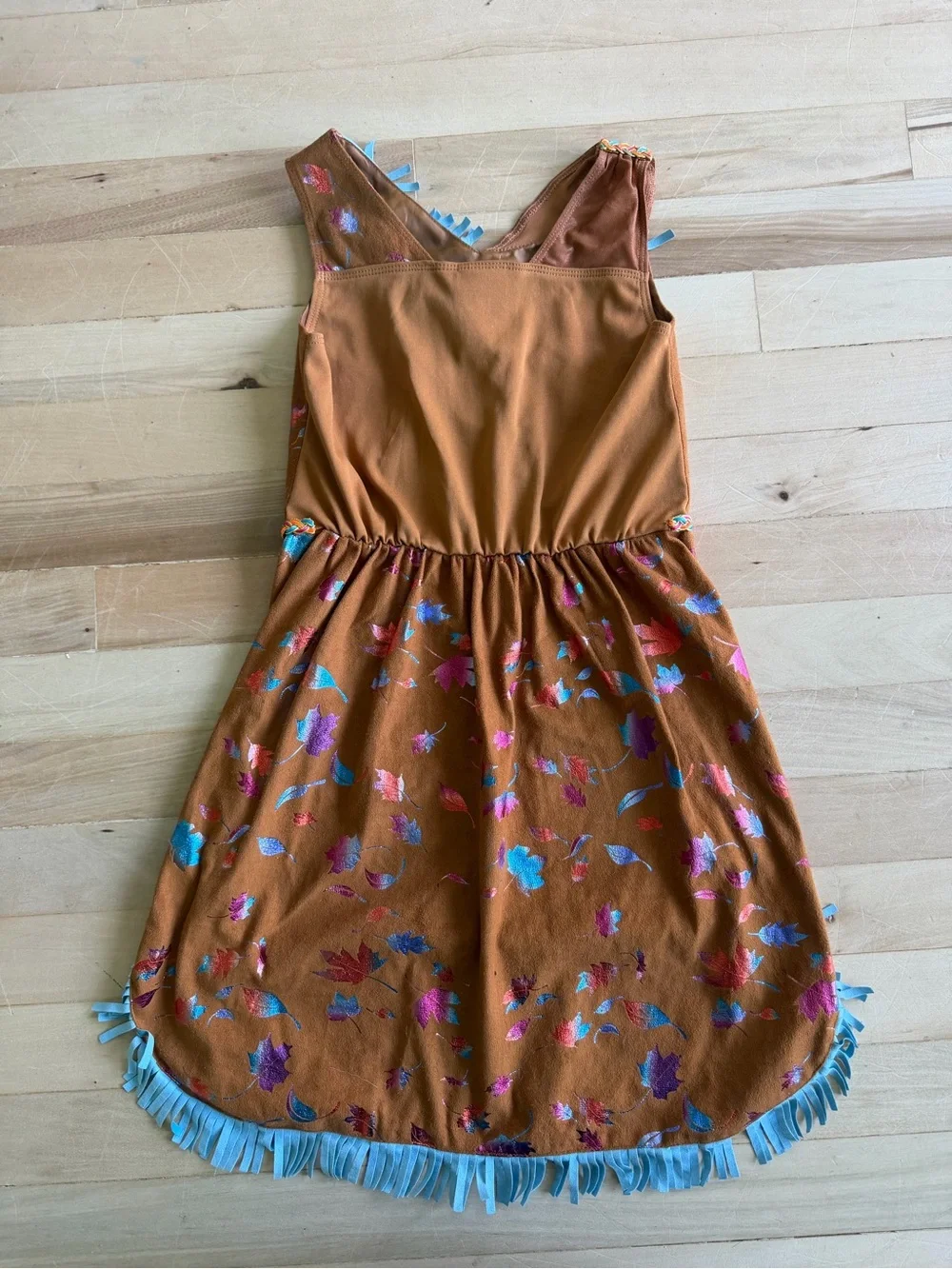 Disney Brown Dress with Blue Fringe and Multicolor Print